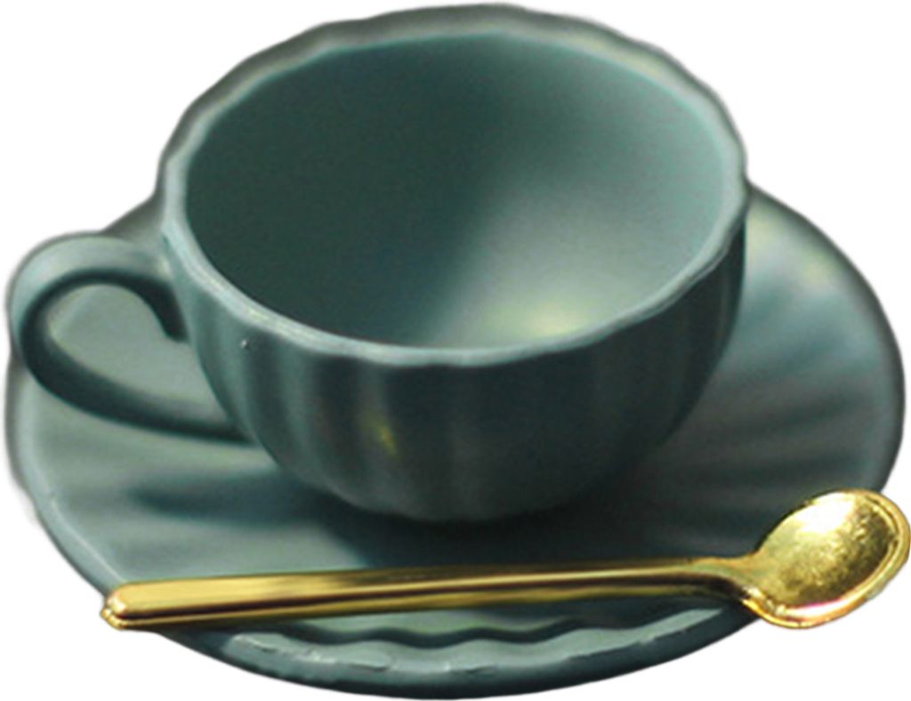 1 Set Dollhouse Coffee Tasse Realistische Legierung Miniatur Teetasse Saucer Löffel Set Modell Ornament für Mikrolandschaft-Blau ,Größen:S