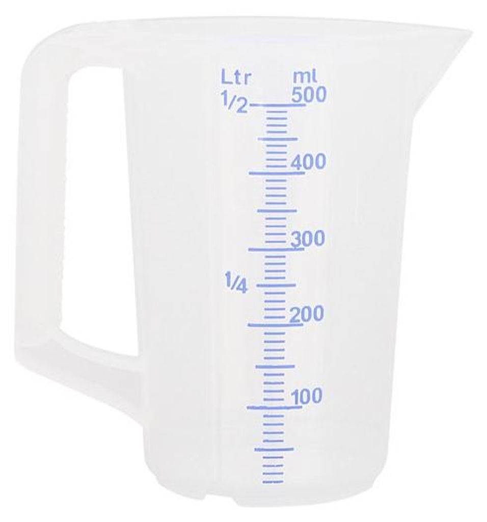 Messbecher, 0, 5 l geprägte Skala, blaue Schrift Productafbeelding 