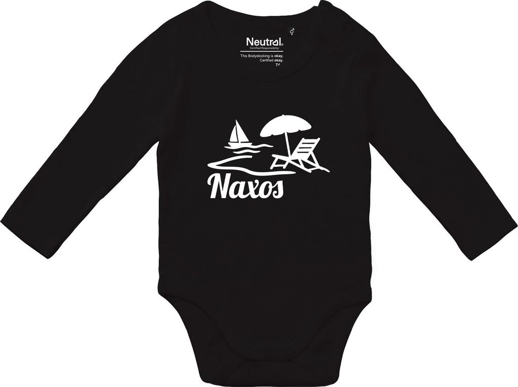 Huuraa Baby Body Naxos Inselmotiv Griechenland 74 Black Baumwolle Fairtrade Langarmbody Geschenkidee