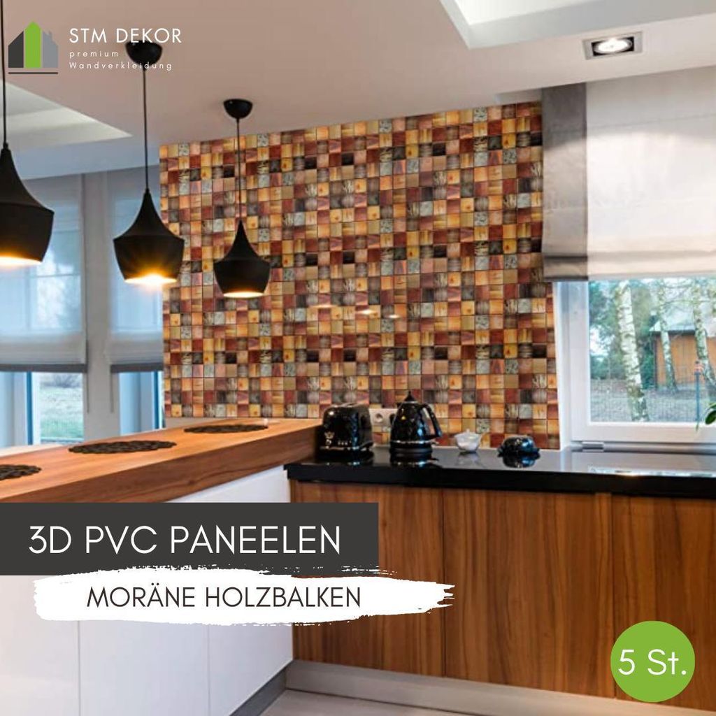 3D-Wandpaneele PVC | Holzoptik | Moräne Holzbalken - 5 Platten - 2.5 m² | Für Wohnzimmer, Küche & Bad | Einfache DIY-Montage