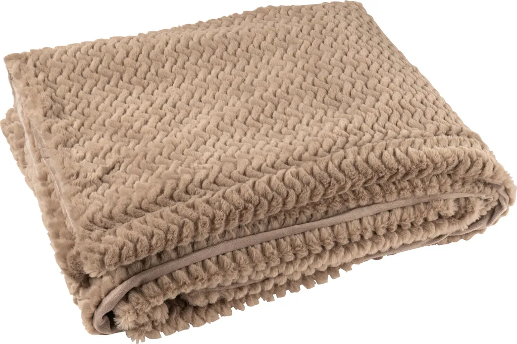 Couverture J-Line Taupe en Polyester Moelleux - Finition Soft Touch Luxe
