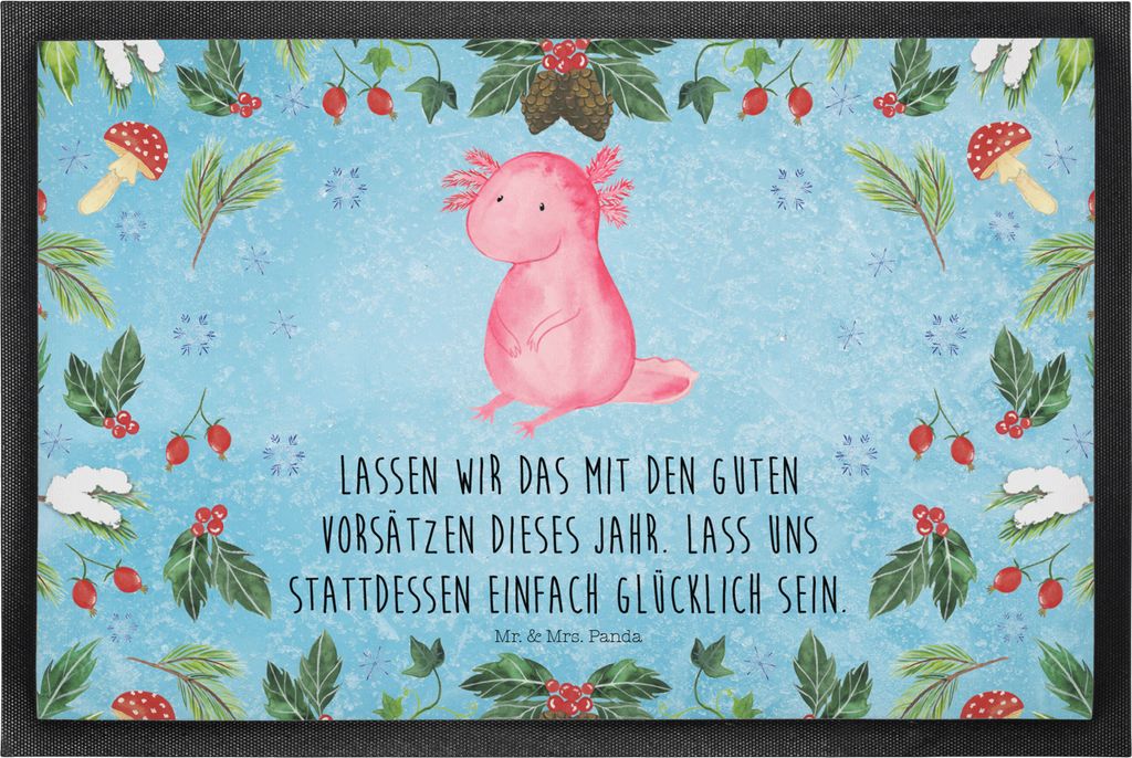 Mr. & Mrs. Panda bodenmatte Axolotl Glücklich 40 x 60 cm - Eisblau - Geschenk, Schmutzfangmatte, Schuhabstreifer, Bodenvorleger, flurmatte, Weihna...