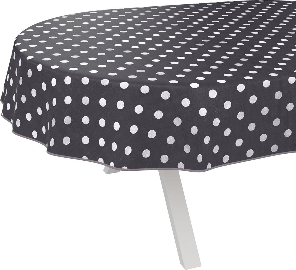 Tischdecke Gepuntet Punkte Grau Oval 200x140cm mit Band-Kante Wachstuch abwaschbar