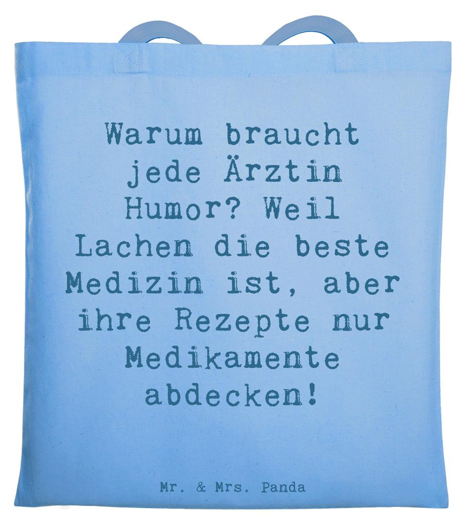 Mr. & Mrs. Panda Tote Bag Spruch Humorvolle Ärztin - Sky Blue - Geschenk, Tragetasche, Tasche, Stoffbeutel, Berufe, Therapie, Shopping, Büchertas...