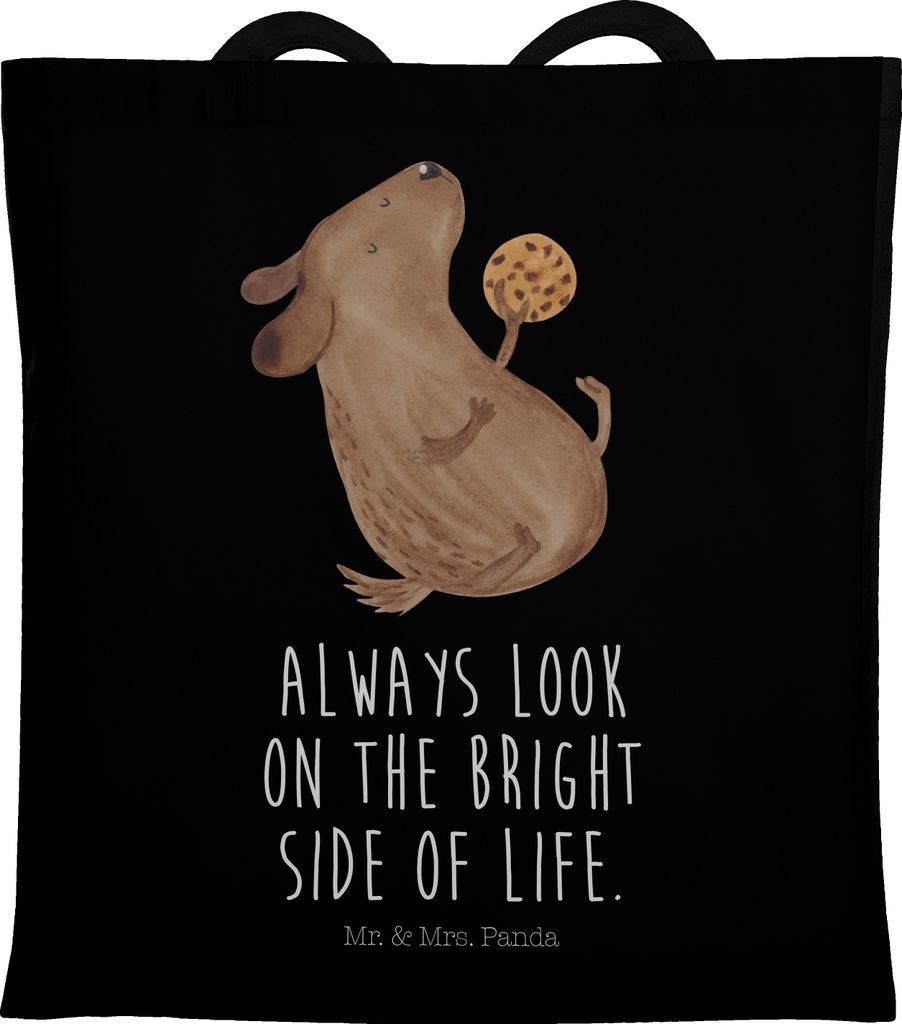 Mr. & Mrs. Panda Einkaufstasche Hund Keks - Schwarz - Geschenk, Optimistisch, Hundeleckerli, Tote Bag, Sprüche, Stoffbeutel, Leckerli, Shopping Ta...