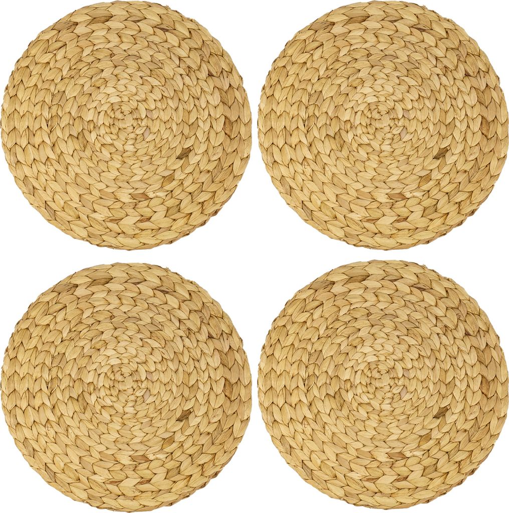 HMF 37231-S4 Tischset rund geflochten aus Wasserhyazinthe, abwaschbar, 4er Set, 35 cm