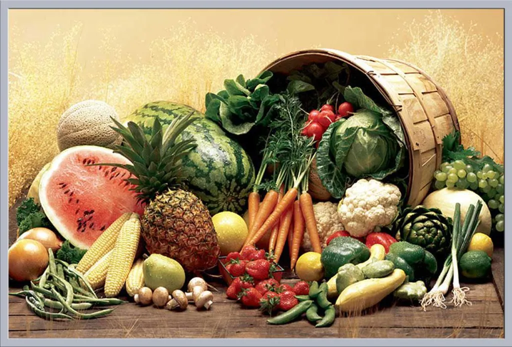 Tableau Mural Cuisine Fruits et Légumes avec Cadre Shinsuke Argenté