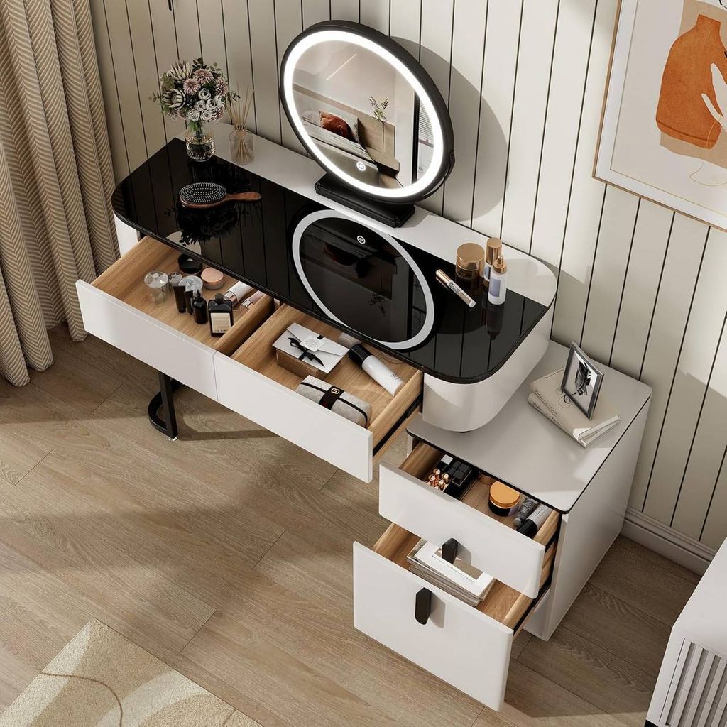WOLTU Schminktisch mit LED, Glasplatte,  Seitenschrank, Produktbild 3