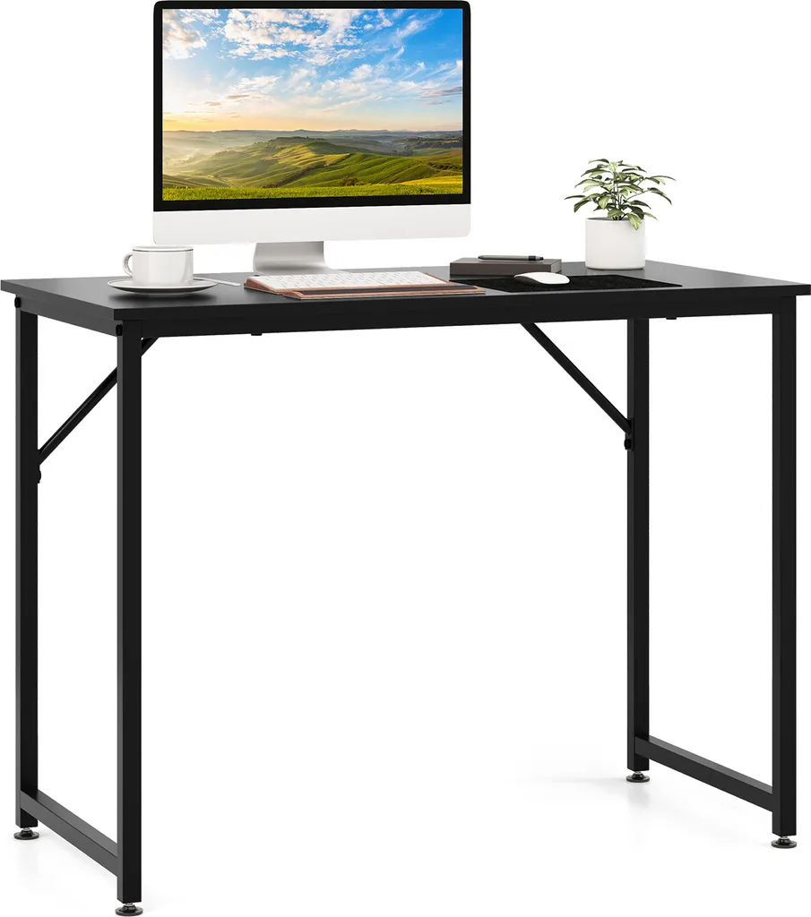 Bureau informatique compact Noir avec pieds réglables pour petit espace