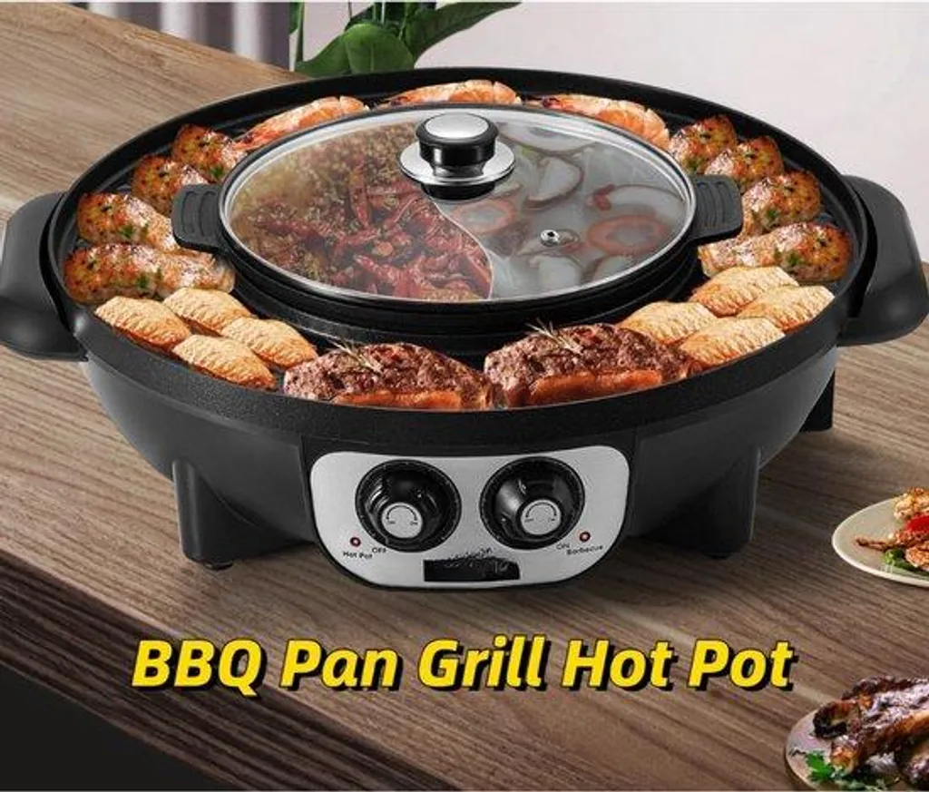 Appareil barbecue coréen et fondue électrique 2200W format XL noir