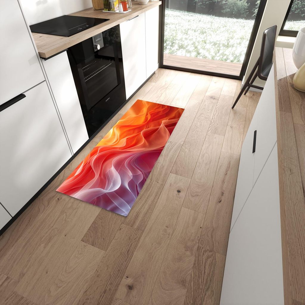 Küchenteppich 60x150cm rutschfest & abwischbar PVC Läufer - Sanfte Farbwirbel