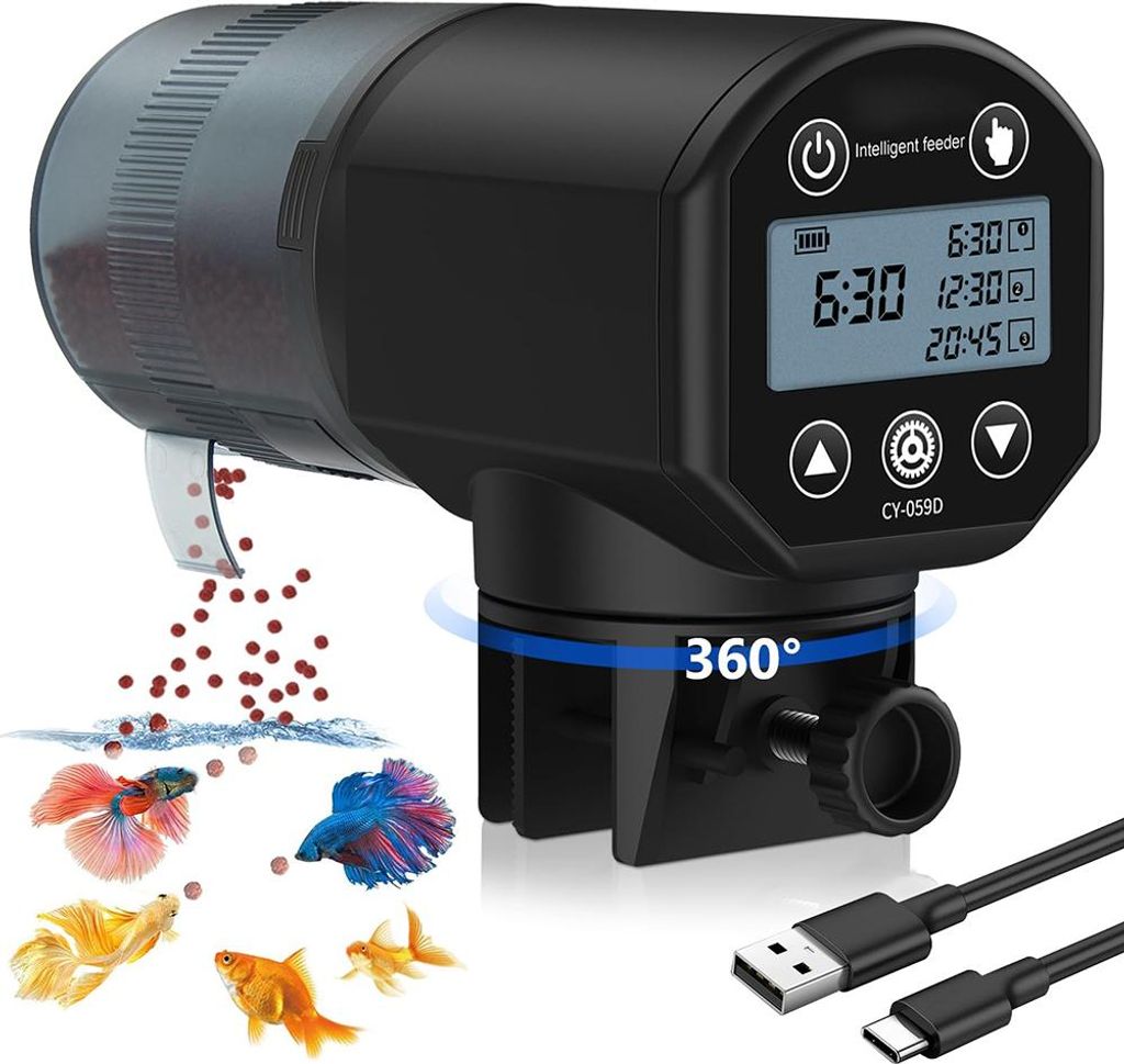 Automatischer Aquarienfutterspender, Noonedibs, Tankinhalt 200 ml, Mit Futterring, universell, manuelle und automatische Verwendung, geräuschlos, ...