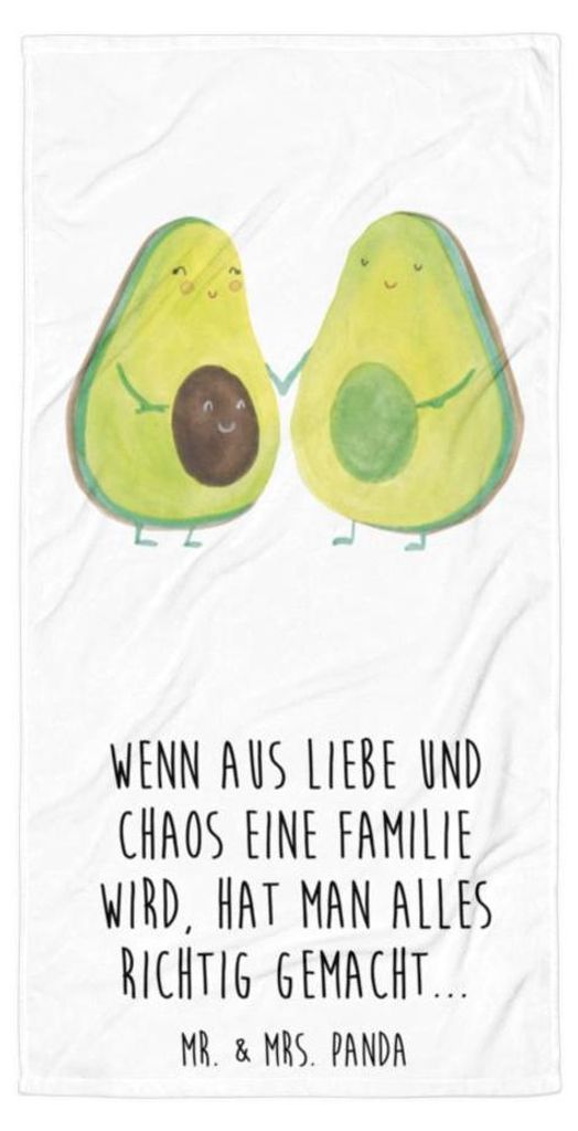 Mr. & Mrs. Panda Handtuch Avocado Pärchen - Weiß - Geschenk, Babyparty, Kinder, Badehandtuch, Liebe, Strandtuch, Reisehandtuch, Duschtuch, Famili...