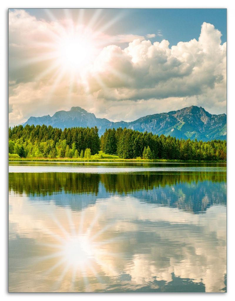 Wallario Herdabdeckplatte aus Glas, Größe 40 x 52 cm 1-teilig, Motiv Bergsee mit Spiegelung