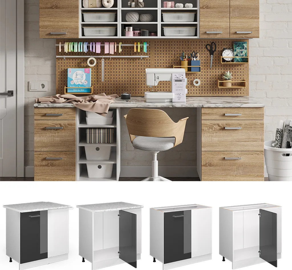 Vicco Armadio universale ad angolo R-Line, 86 cm con anta, senza piano di lavoro, Antracite lucido/Bianco - 2