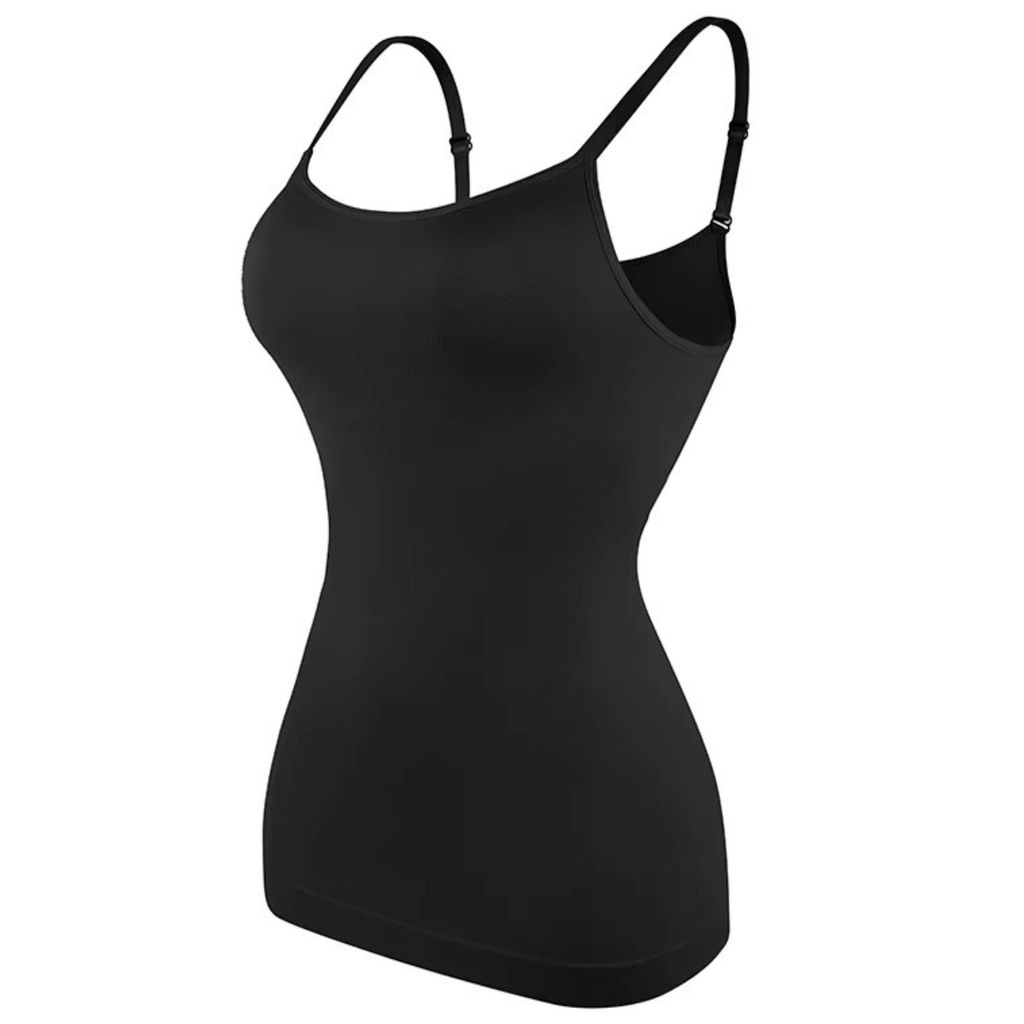 Figurformendes Damen Unterhemd aus Nylon mit Rundhalsausschnitt, Größe S, Frauen Komfortable Shapewear mit verstellbaren Trägern - VITATEE Schwarz