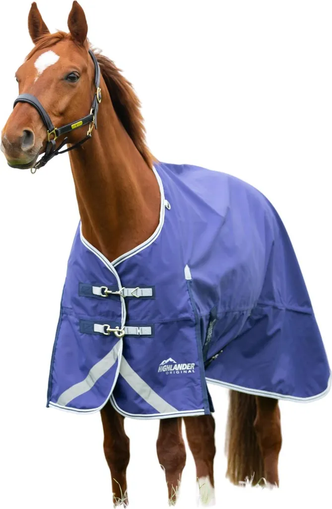 Shires - Tappeto per cavalli leggeri "Highlander Original" con copricollo ER1507 (213 cm) (blu navy)
