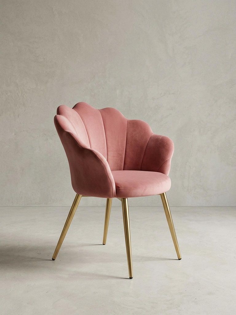 Esszimmerstuhl "Tulip": Skandinavisches Design, Samtbezug, goldene Metallbeine, Kunststoffkappen. Rosa, 53x48x80 cm | Kadima Design