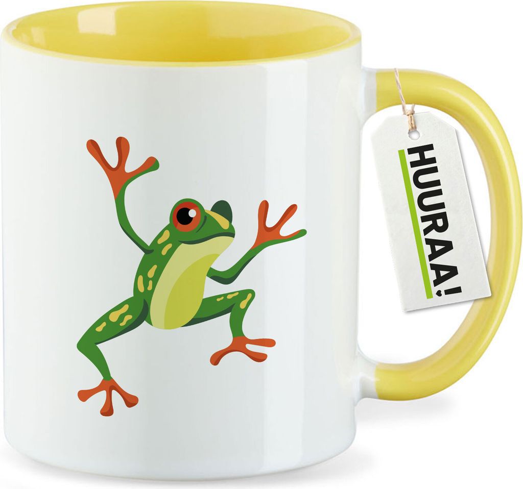 Huuraa Kaffeetasse Frosch Comic 330ml Gelb Keramik Kaffeebecher Geschenkidee