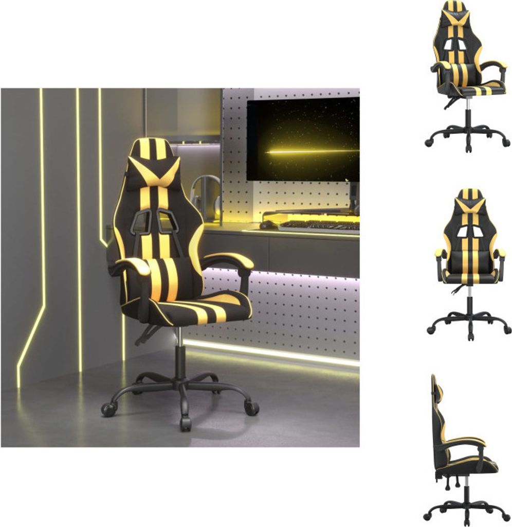vidaXL Gaming-Stuhl Drehbar Schwarz und Golden Kunstleder - Gaming-Sessel