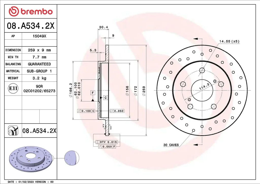 Équipement de freinage pour Toyota Auris E15 et Corolla E18 Brembo Xtra