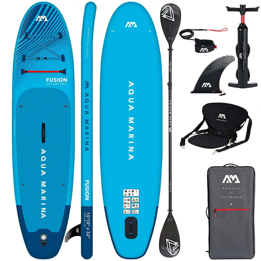 Aqua Marina Fusion SUP Board 330 cm aufblasbar – Komplettset inkl. Kajaksitz & 2in1 Paddle – Blau