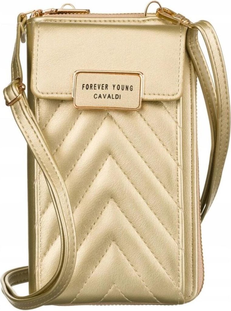 4U Cavaldi | Damen Mini-Tasche-Geldbörse, aus Bio-Leder, Gold, 11x19 cm