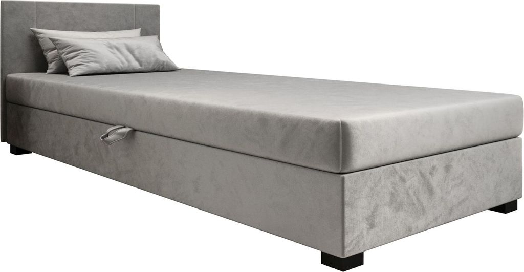 AURA SOFA Boxspringbett ULO 80x195 Komplett-Set mit Bonell Matratze, Polsterbett mit Bettkästen - Grau, MONOLITH 84