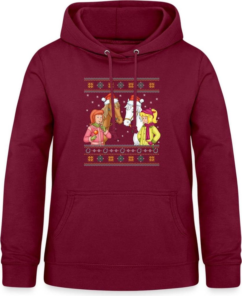Spreadshirt Bibi und Tina Amadeus Sabrina Weihnachts-Design Damen Hoodie, S, Bordeaux