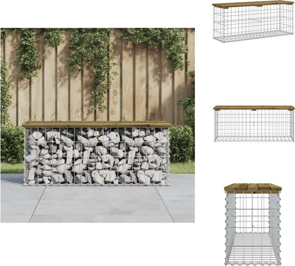 vidaXL Gartenbank aus Gabionen 103x31,5x42 cm Kiefernholz Imprägniert - Gartenbänke