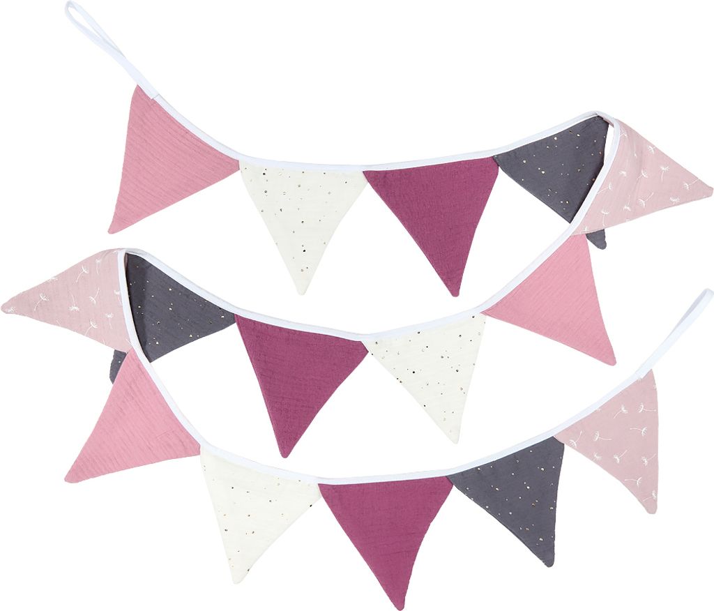 KraftKids Wimpelkette Musselin Rosa Weiß Grau