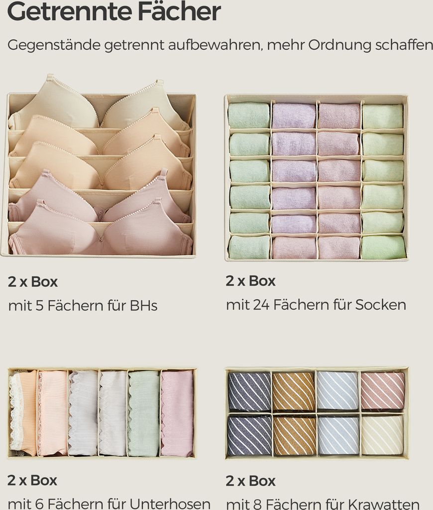 SONGMICS Unterwäsche-Organizer, Aufbewahrungsbox, 8er Set, Produktbild 2