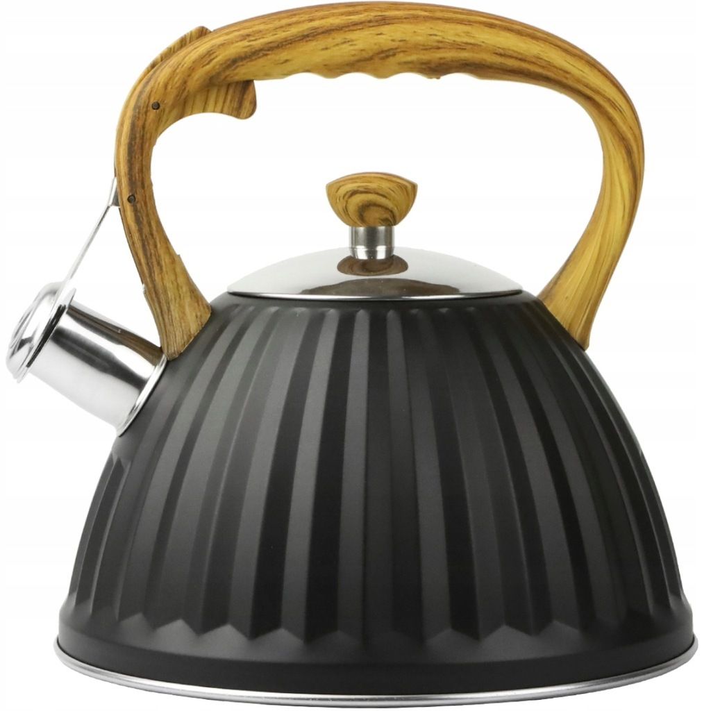 Karl Hausmann Edelstahl Flötenkessel 3 L Wasserkocher Pfeifkessel Sienna Wasserkessel für den Herd Schwarz