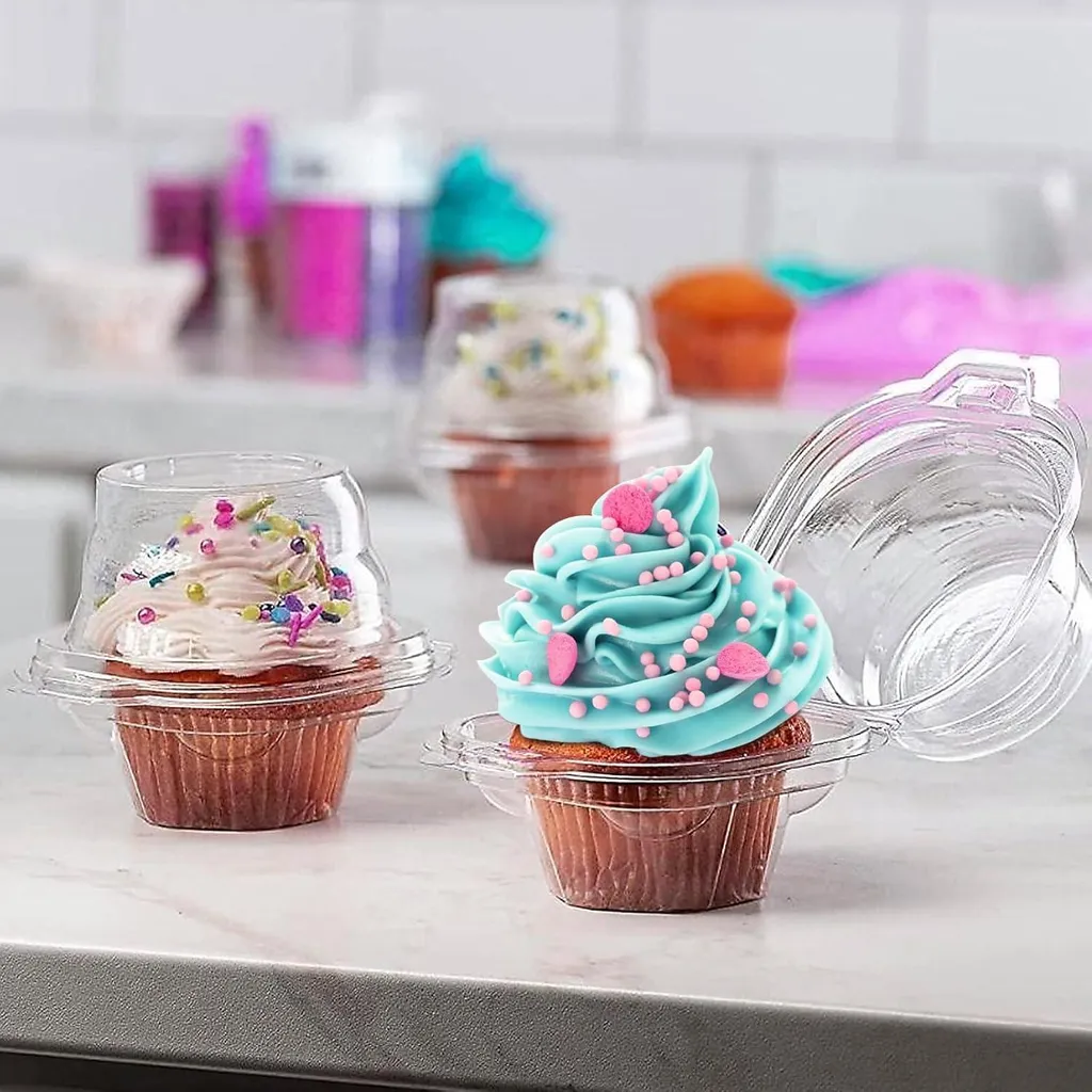 50 Boîtes à Cupcakes Individuelles en Plastique avec Dôme Haut Transparent