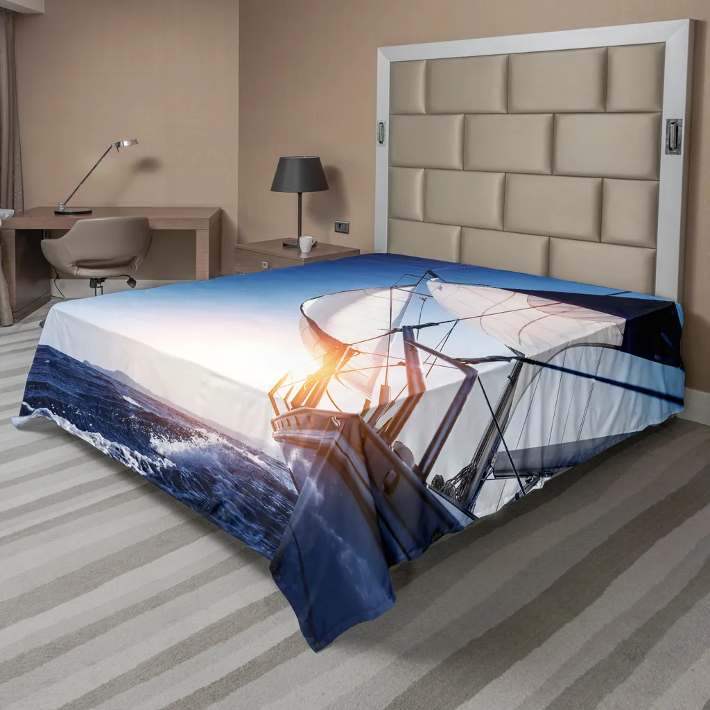 Drap de lit Voilier pour décoration de chambre bord de mer 260x228cm