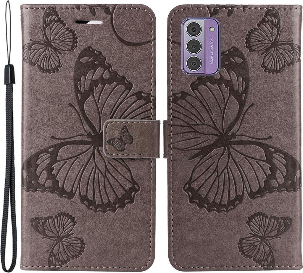 Nokia G42 Hülle - Coverup Schmetterlinge Klapphülle - Taupe Grau