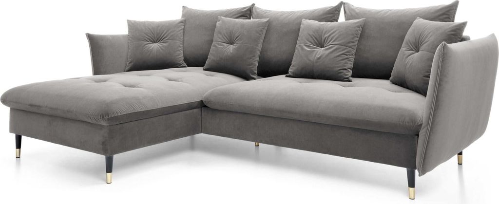 FURNLUX Ecksofa Glam Grau Und Schwarz Und Gold 258cm / Hauptfarbe: Grau / Abmessungen: 258 x 91 x 167 cm