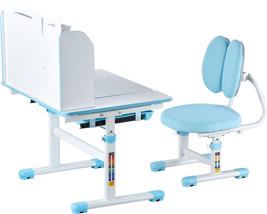 SucceBuy Kinder-Arbeitsstuhl und Schreibtisch, höhenverstellbar, mit Bücherregal und Schublade, blau
