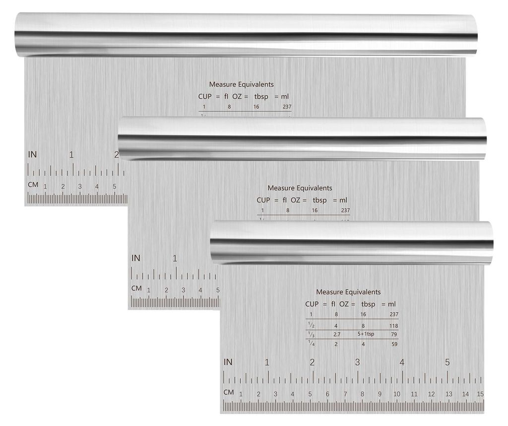 3-teiliges Teigschaber-Set aus Edelstahl, Teigausstecher (15/20/25 cm) mit Messskala, Antihaftbeschichtung, Backutensilien für Kuchen, Torten, Piz...
