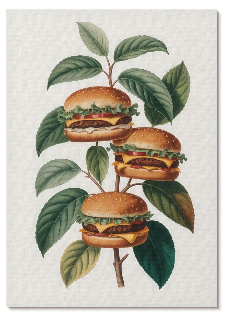 POSTER - 29x42 cm (A3) - Mono Atelier - Hamburger wachsen an den Ästen eines grünen Baumes - Wandbild für Wohnzimmer Schlafzimmer & Flur, Modern...