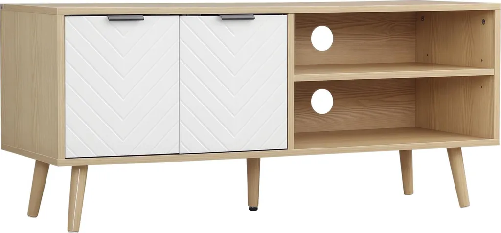 Meuble TV scandinave 110 cm : fini les fils visibles grâce aux niches