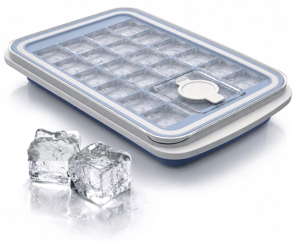 Arendo Eiswürfelform Silikon mit Deckel und Einfüllöffnung, Produktbild 