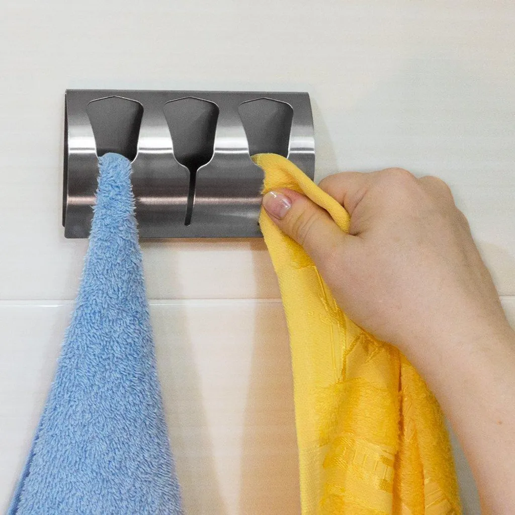 Porte-serviettes inox sans perçage avec système 3 pinces autocollantes