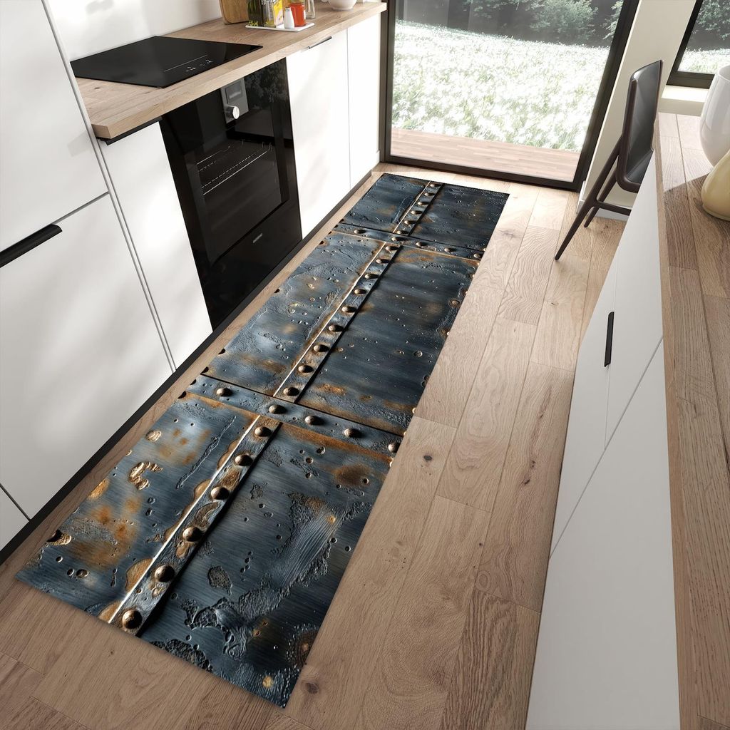 Küchenteppich 80x280cm rutschfest & abwischbar PVC Läufer - Metalltür Design