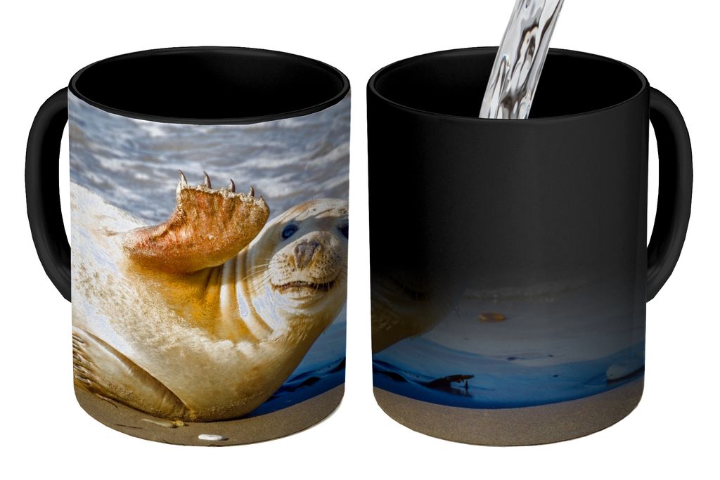 KitchenYeah Zauber Tasse Zaubertasse Magic Robbe - Lustig - Schaukel - Kinder - Jungen - Mädchen - Kind 350 ml Farbwechsel Becher Geschenk Gesch...