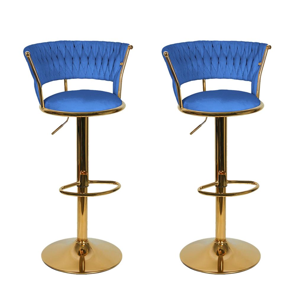 2er Set Barhocker mit Lehne aus Samt 360° drehbar höhenverstellbar Barstuhl Barhocker Bistrohocker Blau