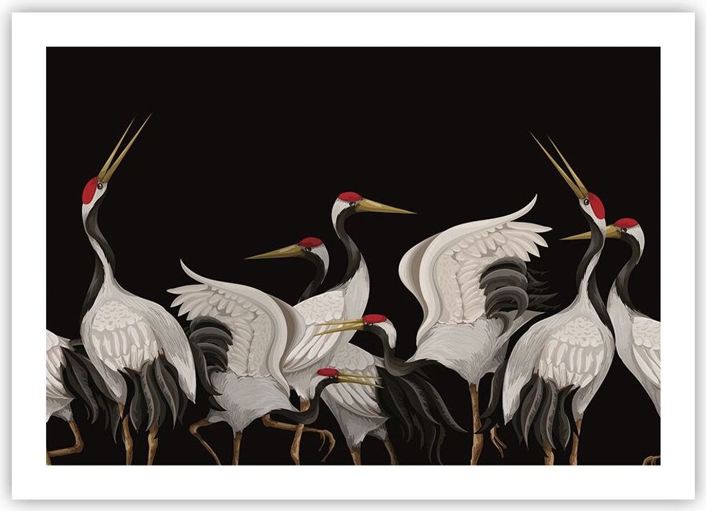 Poster - Poster ohne Rahmen - Kraniche Vögel Grafiken - 70x50 cm - Wand Bild - Wanddeko - Wandbilder - Kunstposter - Wandposter - Bilder - Kunstdr...