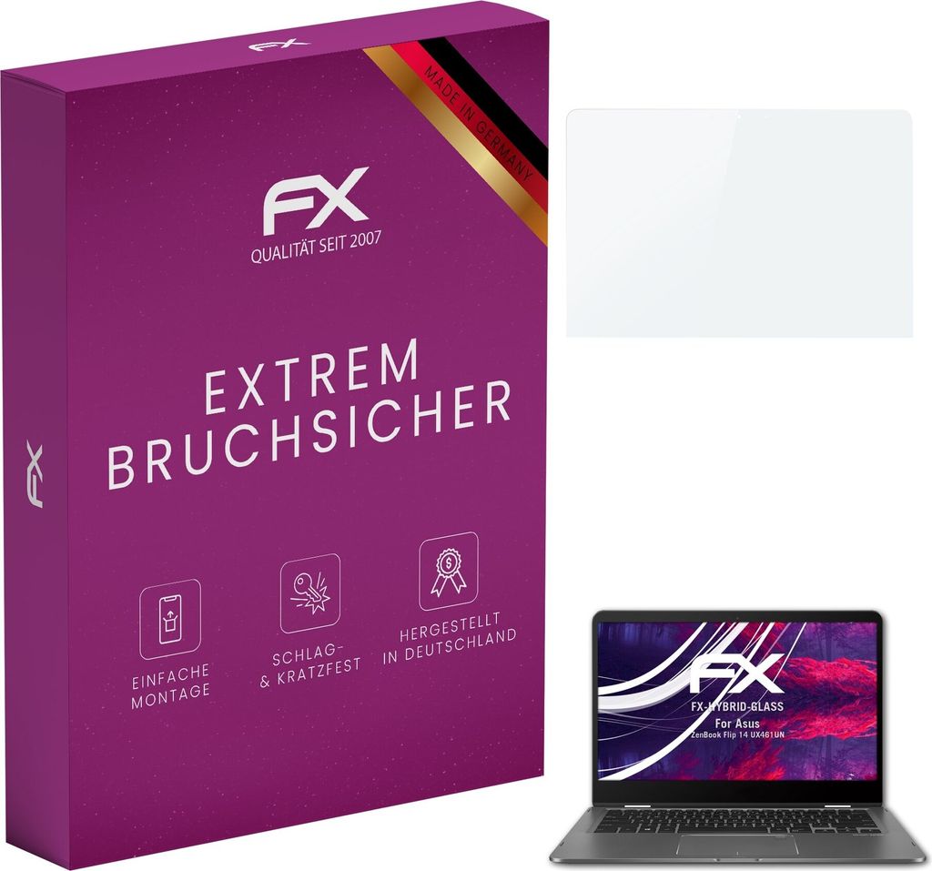 atFoliX FX-Hybrid-Glass Displayfolie kompatibel mit Asus ZenBook Flip 14 (UX461UN) Glasfolie