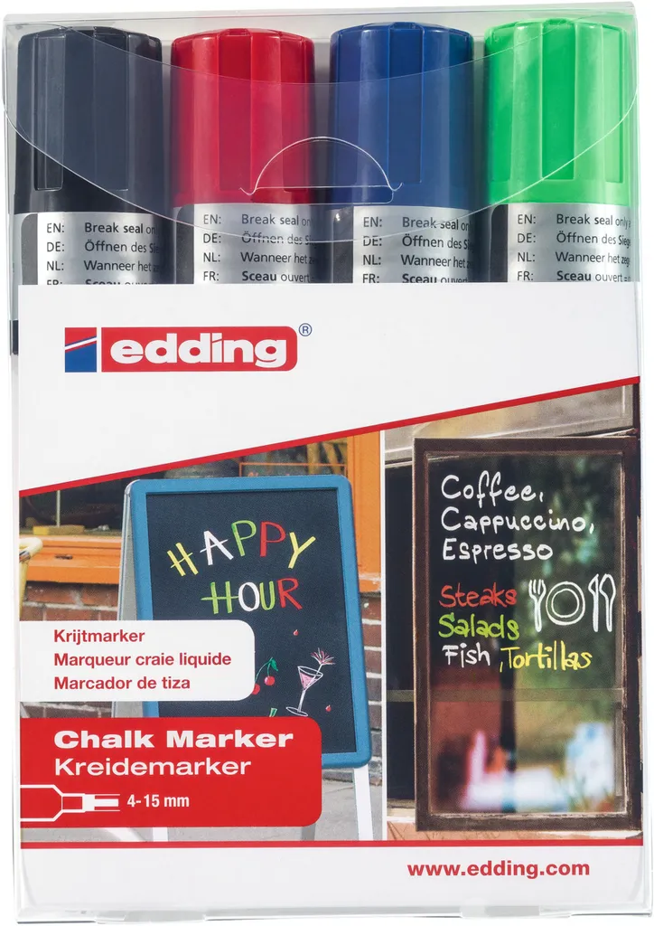 Set Creativo Edding 4090 | Pennarelli Gesso per Lettering su Vetro