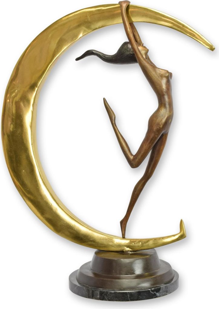 Bronzeskulptur Dame Akt Erotik mit Mond Replikat Retro Design Dekoration